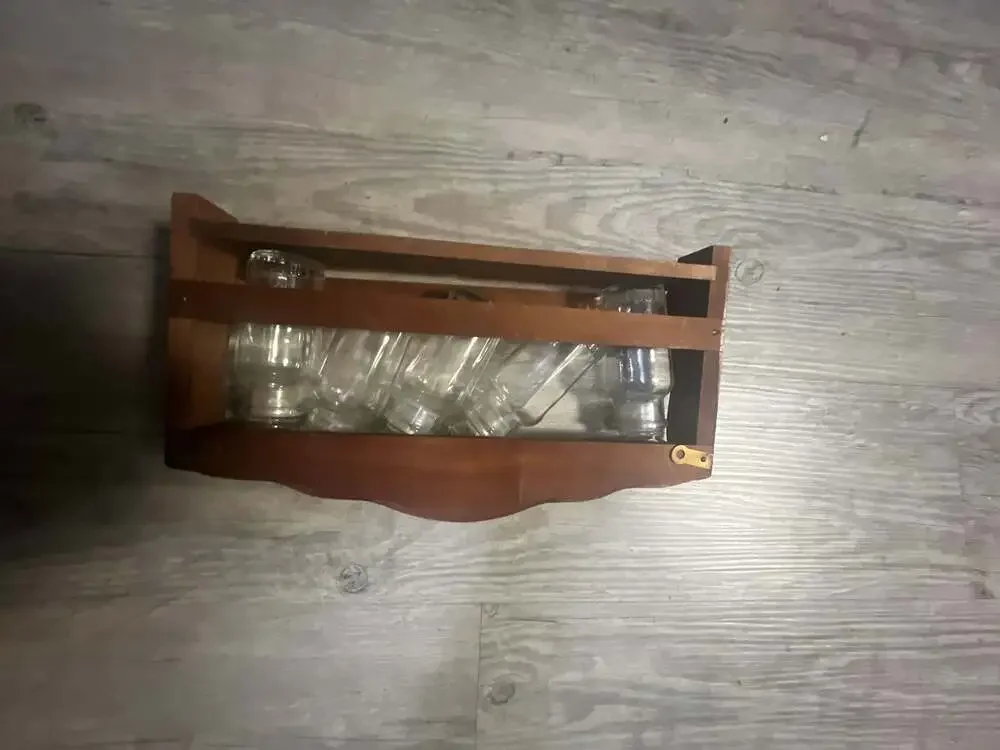 Vintage Wall-Mount Wooden Spice Rack with 5 Glass Apothecary Jars